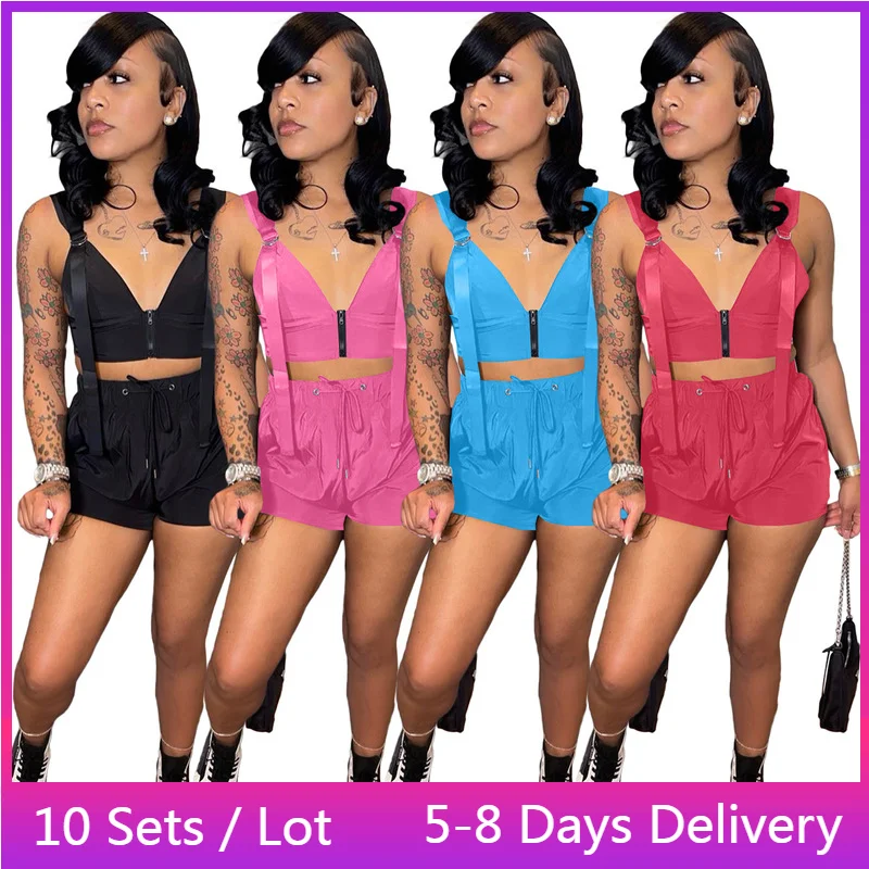 

Wholesale Items Streetwear Womens Two Piece Sets Backless Sexy Tops and Shorts Set Summer Bandage 2 Piece Sets Womens Outfits