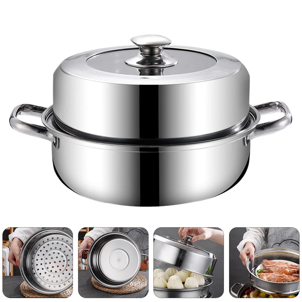 

Pot Steamer Cookware Steaming Cooking Stainless Steel Basket Soup Stock Steam Pasta Seafood Metal Cooker Kitchen Boiler Insert