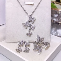 2022 new fashion jewelry set for women s925 sterling silver bling cz stone butterfly pendant necklace earrings ring gift
