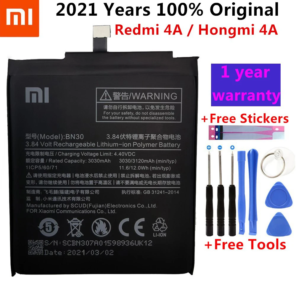 

Аккумулятор BN30 3120 мАч для Xiaomi Redmi 4A, батарея для Redrice 4A Hongmi 4A, аккумулятор для смартфона