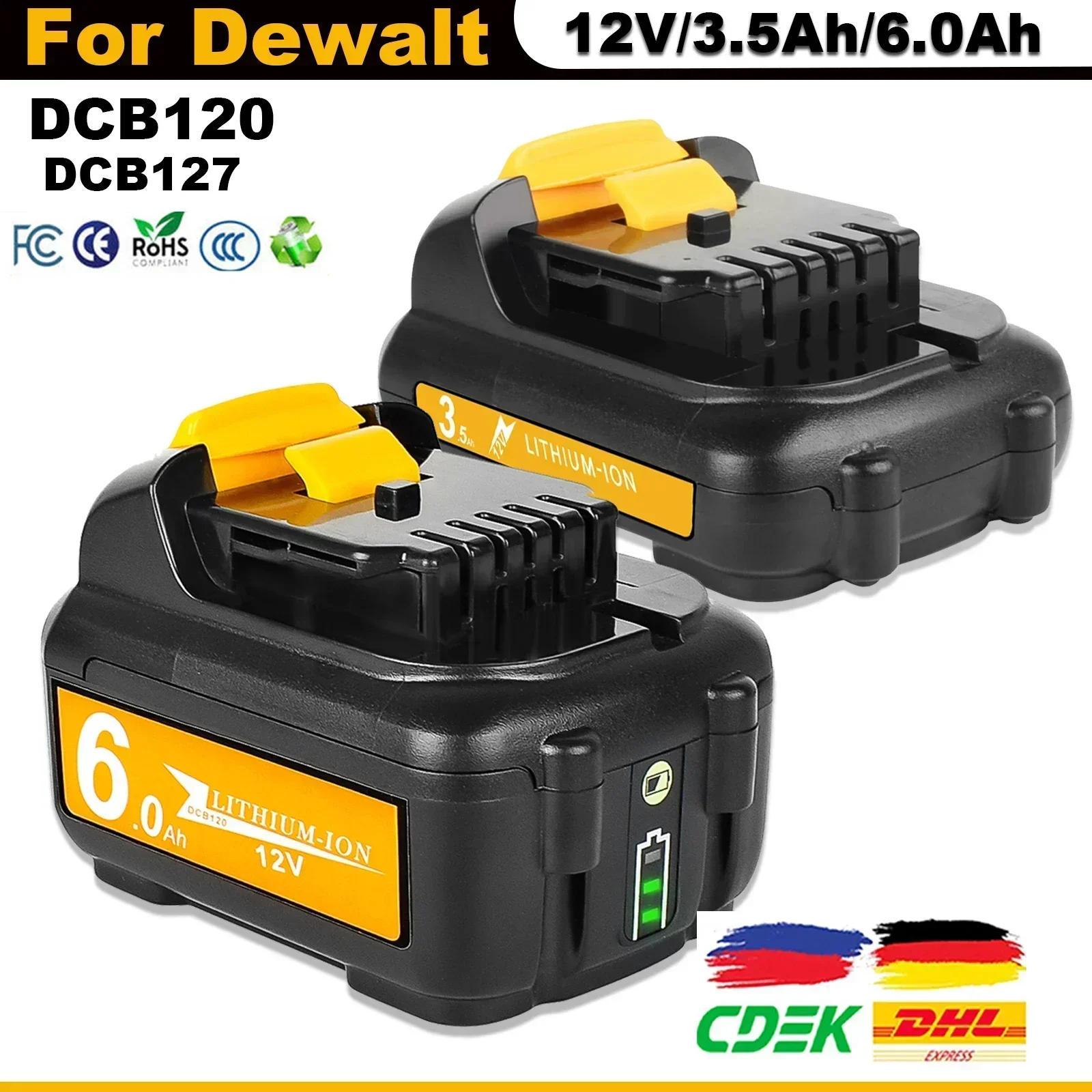 Аккумуляторная батарея 12 В 6000 мАч для аккумуляторной батареи Dewalt DCB120 DCB127 DCB121 DCB119
