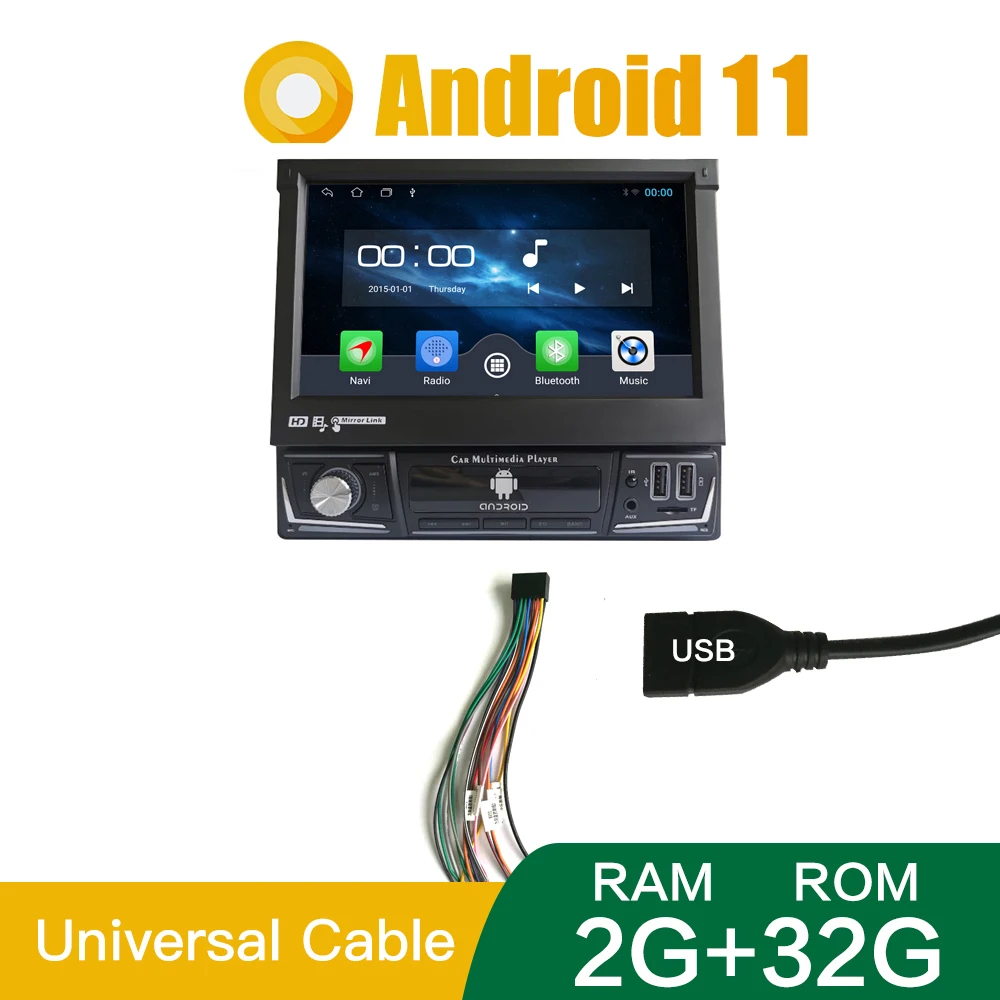 

1DIN 7-дюймовый тянущийся Android автомобильный мультимедийный плеер с выдвижным экраном GPS-навигация головное устройство автомобильное радио а...