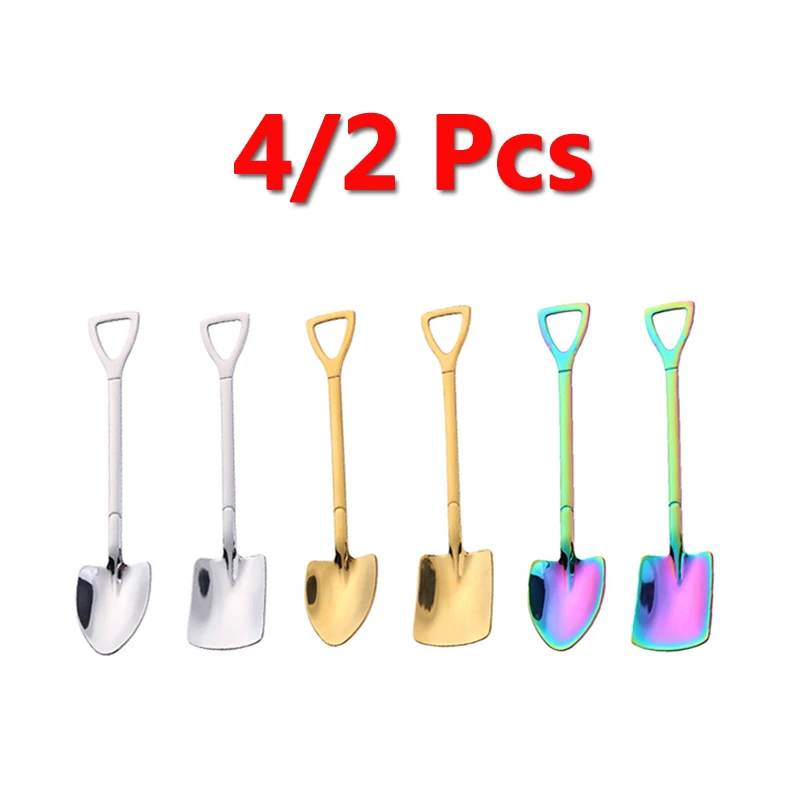 2/4pcs Stainless Steel Spoon Ice Cream Tea Shovel Scoop for Coffee Spoons Kitchen Gadget Cute Square Head Iron Gife | Дом и сад