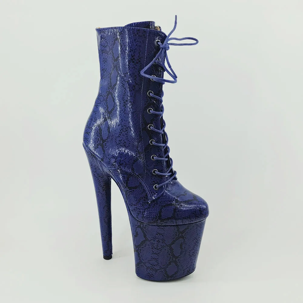 Leecabe Dark Blue snake 20CM/8inches Pole dancing shoes High Heel platform Boots closed toe Pole Dance boots