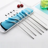 portable stainless steel straw set reusable silicone head straw 188 food grade straw bar drink tool accessories