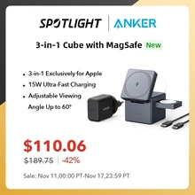 Anker 3-in-1 MagSafe Charger Stand Cube with MagSafe15W Max Fast Charging Stand Foldable Wireless Charger for iPhone15 