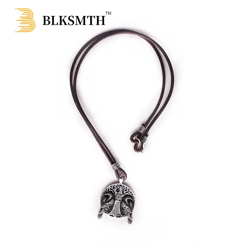 

BLKSMTH Cowhide Rope Leather Necklace Chain Stainless Steel Odin Crow Tokio Hotel Hip Hop Jewelry Y2k One Piece Free Shipping