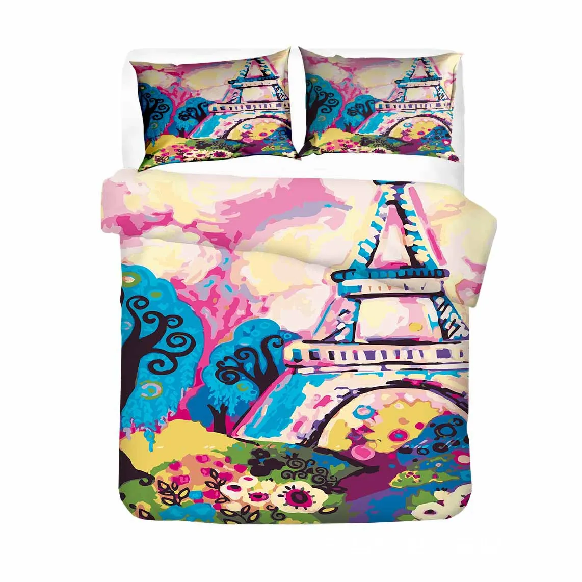 

Bedding Set for Kids Teen Women,France Flag 2/3pcs Polyester Quilt Cover Eiffel Tower Duvet Cover King/Queen Chic Paris Themed