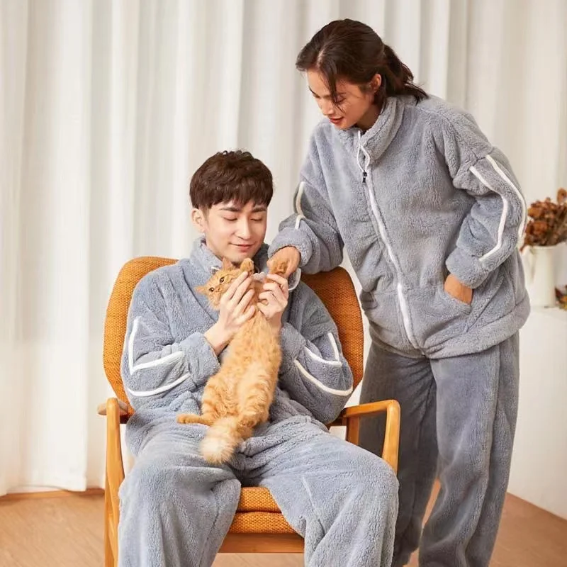 Couples Pajamas Sets Women Men Winter Thicken Warm Pyjamas Suits 2 Piece Set Sleepwear Lovers Homewear Soft Warm Pijama