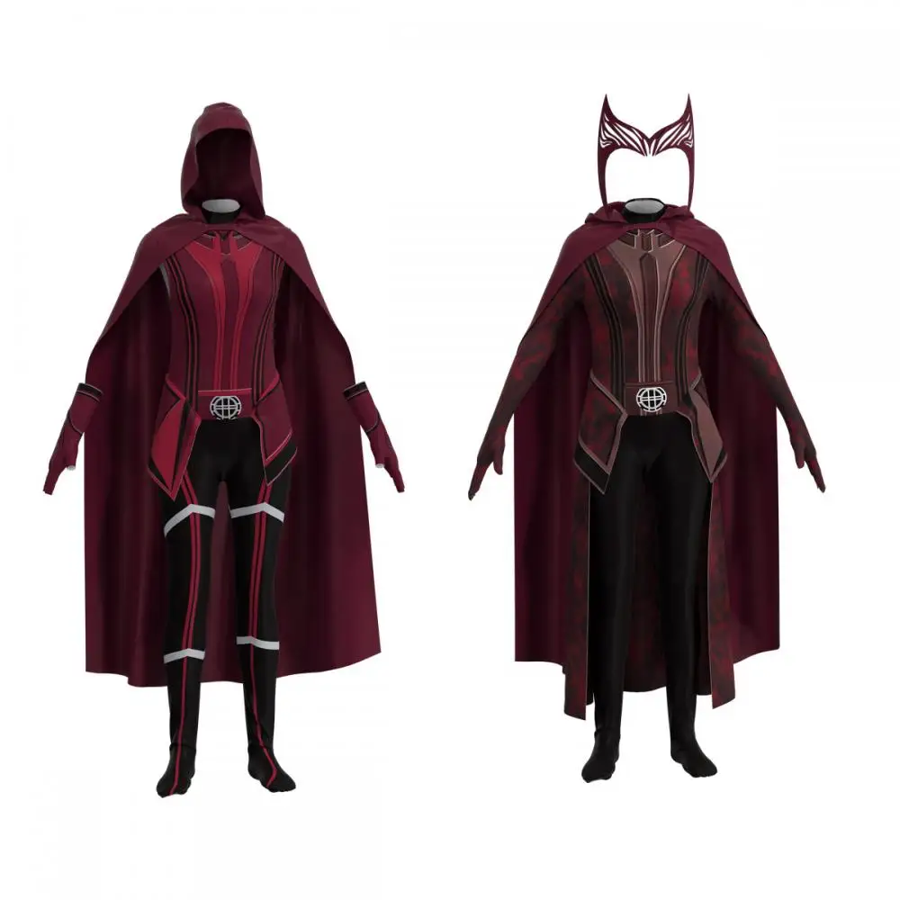 

Superhero Wanda Vision Scarlet Witch Cosplay Cloak Top Pants Gloves PU Headwear 5pcs Set Woman Outfit Headband Halloween Costume
