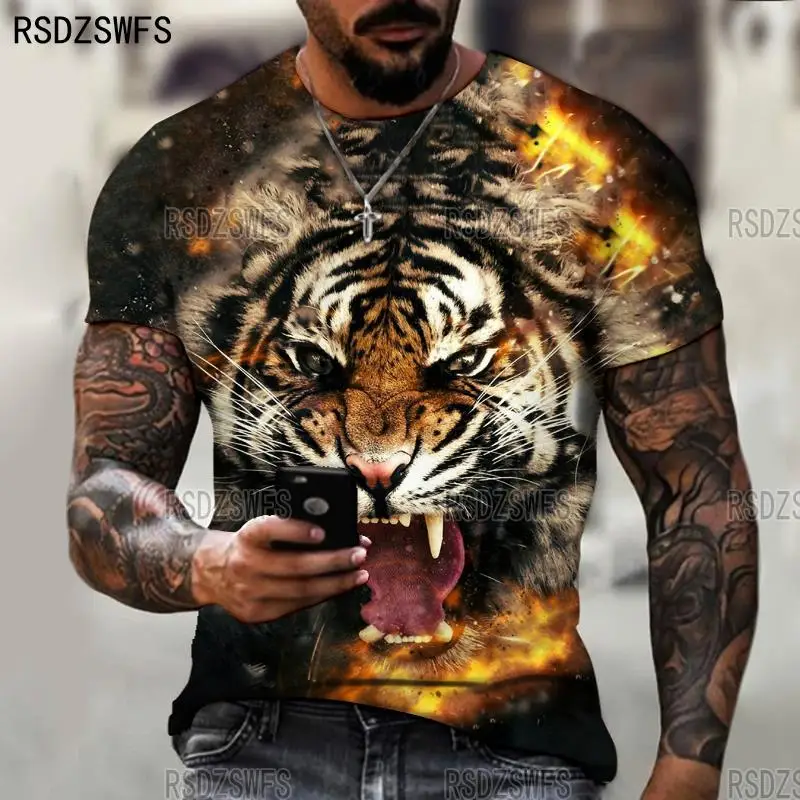 

Fierce Tiger Animal 3D Print Men 's T-Shirt Summer Loose Round Neck Short Sleeve Oversized Male T-Shirts Tops Tees Men Cloth