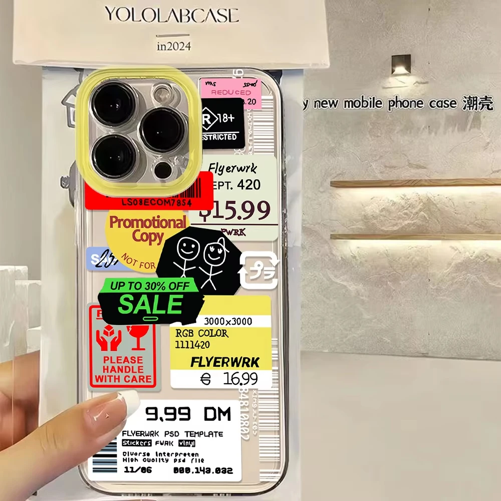 Модный прозрачный силиконовый чехол для iPhone 17 Pro Max, 16, 15 Pro, 14, 13, 12, 11, XR, X, 17 Air, 16 Plus с дизайном «Штамп-этикетка» и штрихкодом (art.: 3920dac2a91aa) - 3920dac2a91aa