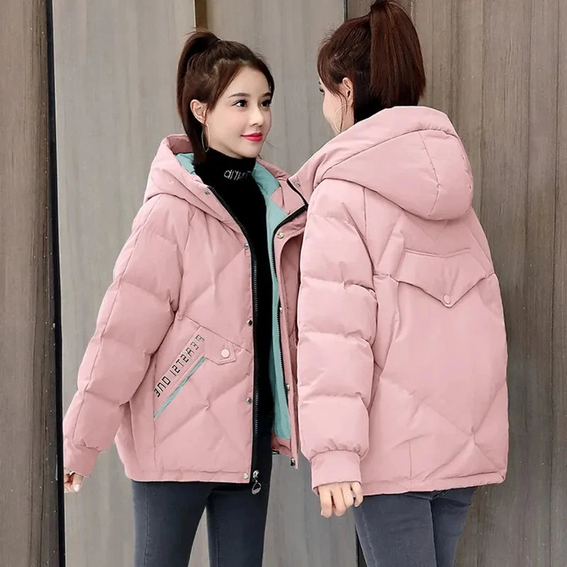 2022 Korean Casual Down Cotton Coats For Women's Warm Winter Jackets Thicken Hooded Cotton-padded Parka Coat Women Print Outwear