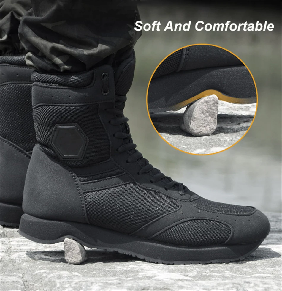 Ultralight Breathable High Upper Military Desert Tactical Boots Lightweight Black Combat Boots Outdoor Wearable Hiking Shoes