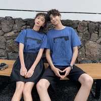 couples clothing y2k top haraju lovers wear class clothes black skirt and shorts with short sleeves couples clothes ku