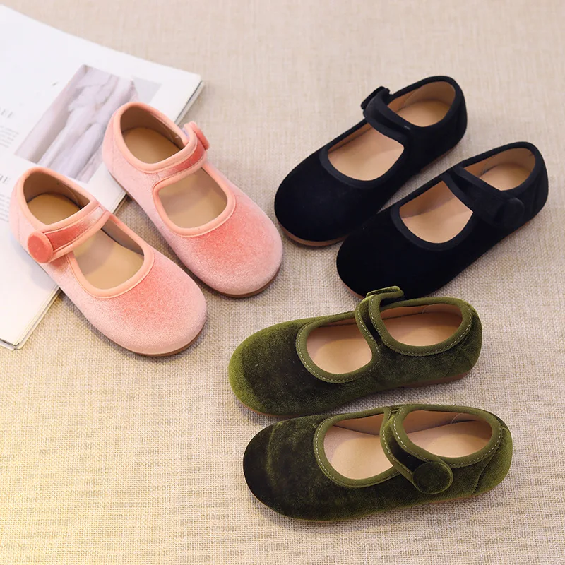 

Girl's Ballet Flats Velevt Round Toe Concise Style Spring Children Princess Shoes 23-36 Shallow Elegant All-match Kids Flats