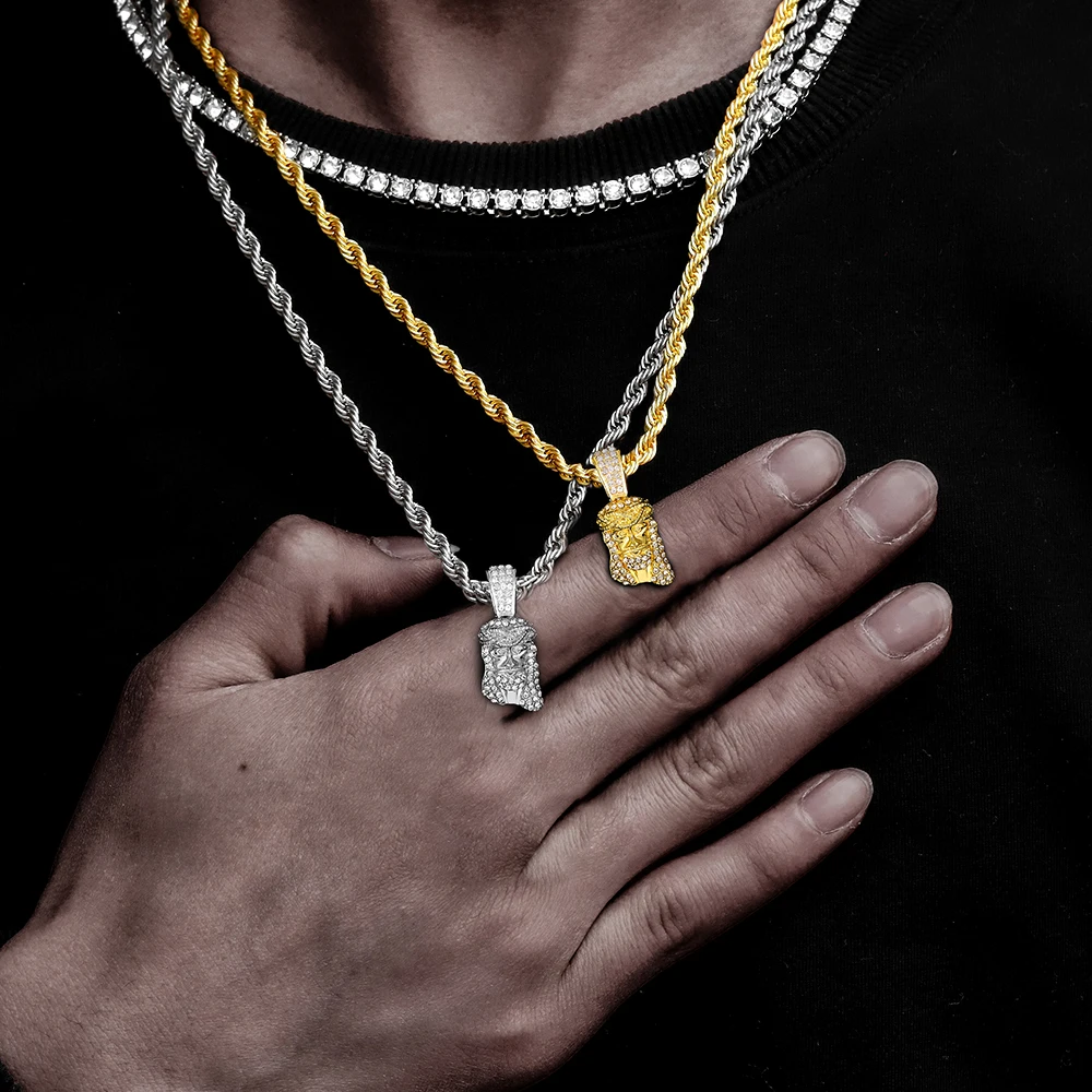 Мужская цепочка с изображением головы Иисуса Христа сверкающая кулон ожерелье в