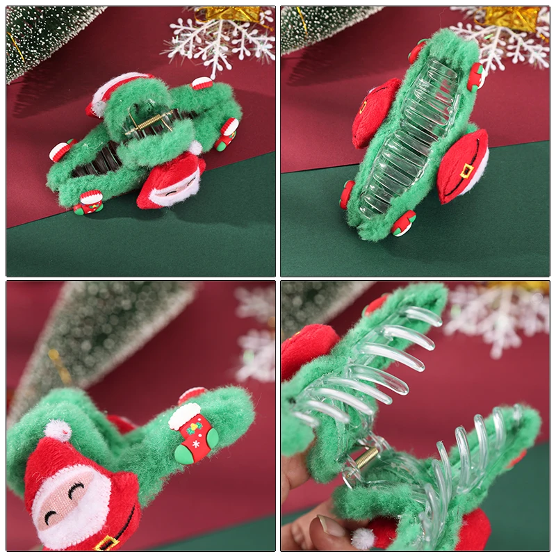 AWAYTR французский плюшевый красный бант рождественские Когти для волос звезда Y2k