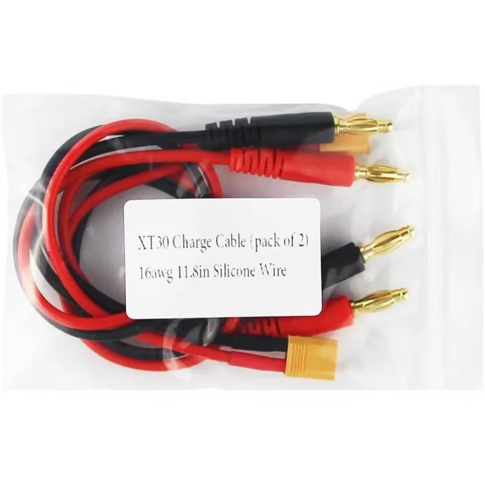 Фото Кабель питания XT30 (гнездо) на 4-мм банановый разъем, 16AWG, 30 см, адаптер для подключения аккумулятора дрона, для любителей моделей. №1