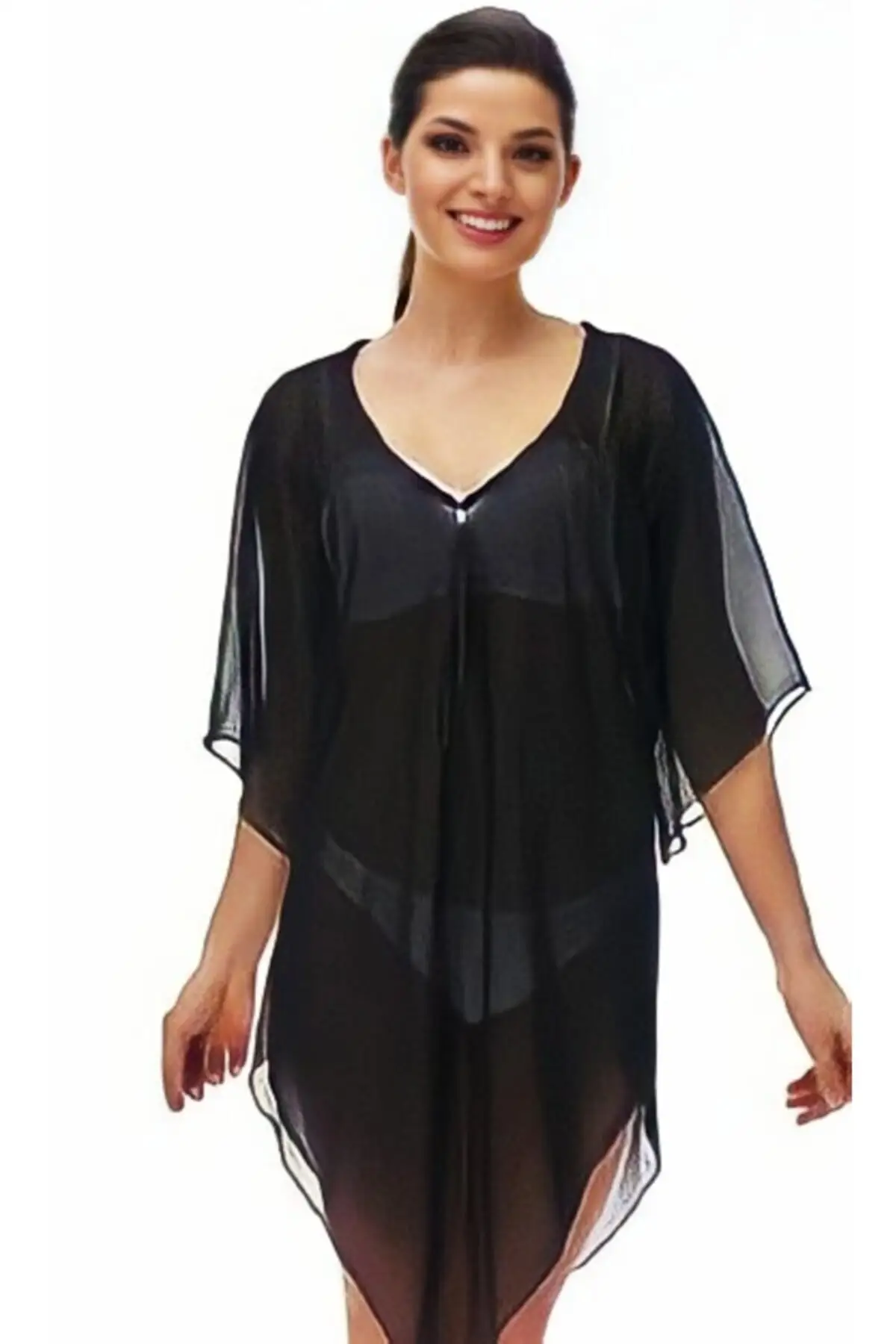

Women's Pareo Black Swimwear Cover Up Dress Sexy Tunic Suit Beachwear Female Beach Bikini Cover Loose Mini Dress