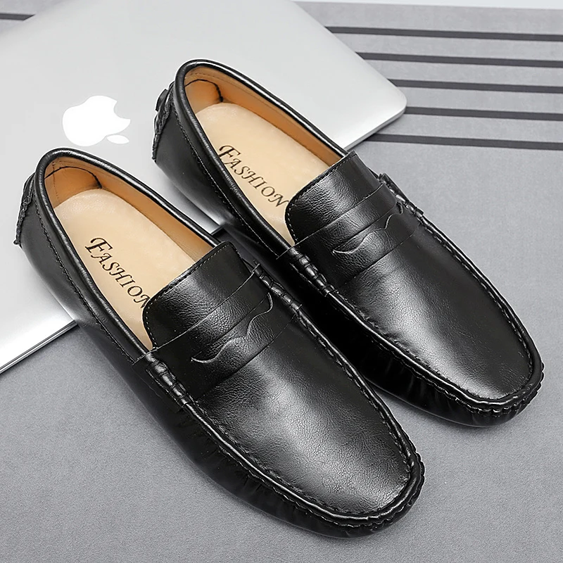 

Genuine Leather Penny Loafers Men Driving Shoes Big Size 35-48 Cowhide Women Moccasins Slip on Flats Designer Mens Loafer Black