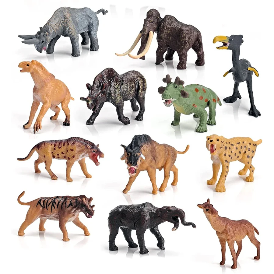 

Realistic Mini Prehistoric Wild Animals Figurines Toy Primitive Animal Model Toy Woolly Mammoth Saber-Toothed Tige Figures 12pcs