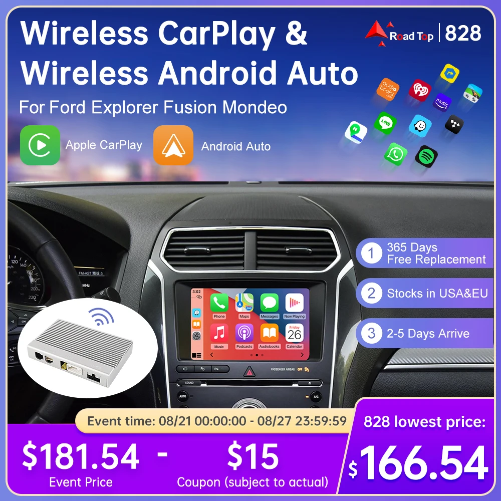 

Road Top Video Interface Decoder Box Android Auto Wireless CarPlay for Ford Explorer Fusion Mondeo Sync2 Support Rear Camera