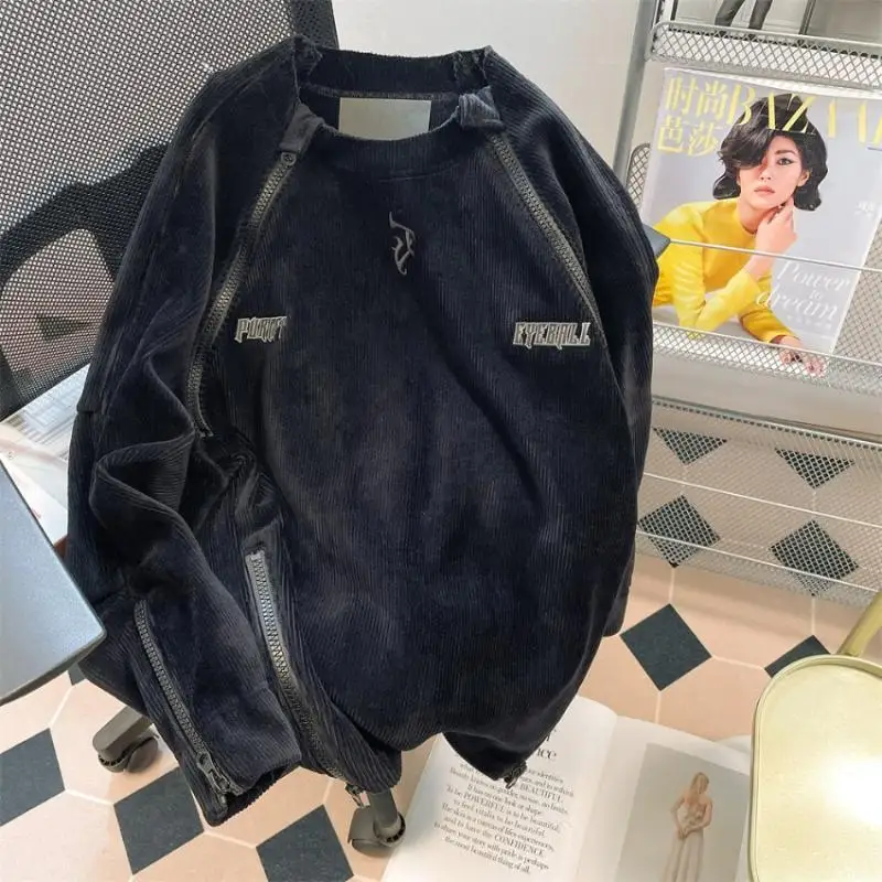 

Уличная Красивая толстовка на молнии в стиле хип-хоп, топы с длинным рукавом для мужчин и женщин, новинка, винтажная Вельветовая куртка в сти...