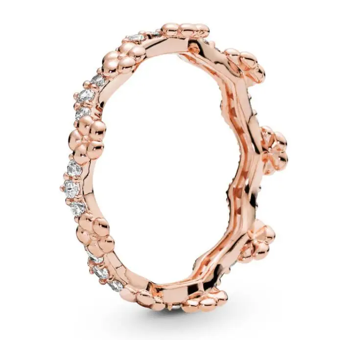 

Original 925 Sterling Silver Rose Gold pan Ring Flower Crown Rings With Crystal For Women Wedding Party Gift Fine Jewelry