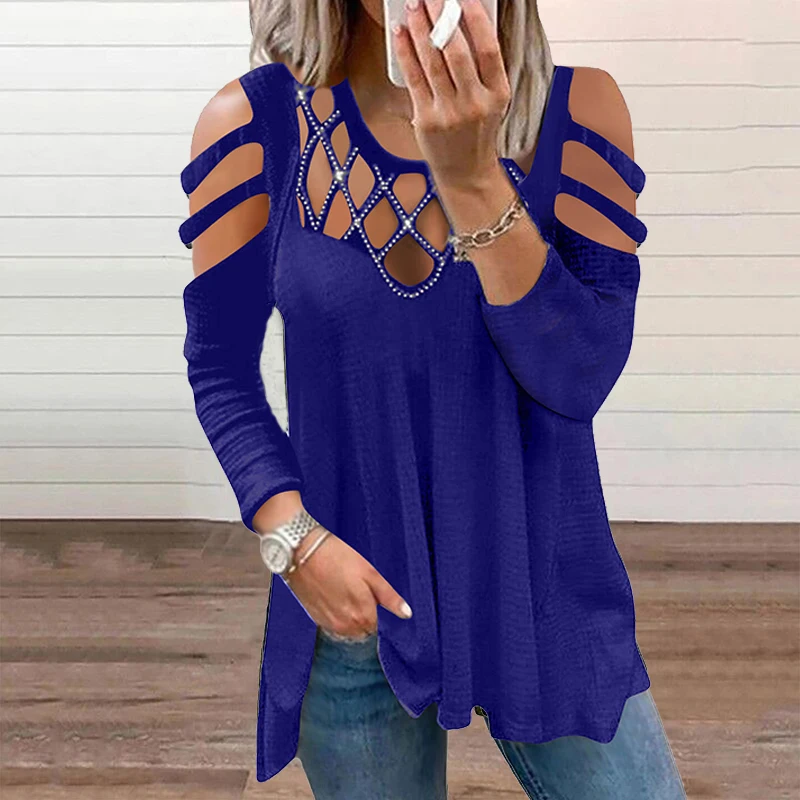 Женские футболки с длинным рукавом элегантная рубашка круглым вырезом и