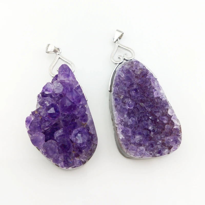 

Подвеска Drusy из натуральной искусственной кожи с фиолетовым кристаллом, подвеска Друза, подарок для женщин и девушек, элегантное ожерелье из драгоценных камней, ювелирные изделия