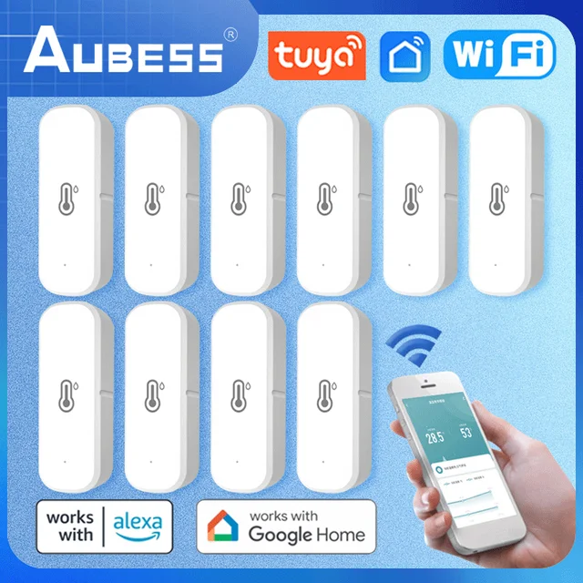 AUBESS WiFi Temperature Humidity Sensor Indoor Thermometer Hygrometer Smart Home Security Alarm System For Tuya Smart Life Alexa 1