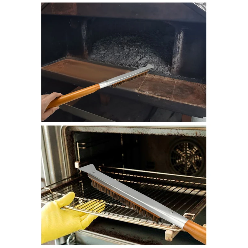 

Brass Bristles Pizza Stone Brush Cook Kitchen Oven Accessory Household Commercial Wood Handle Oven Copper Brush Steel Wire Brush