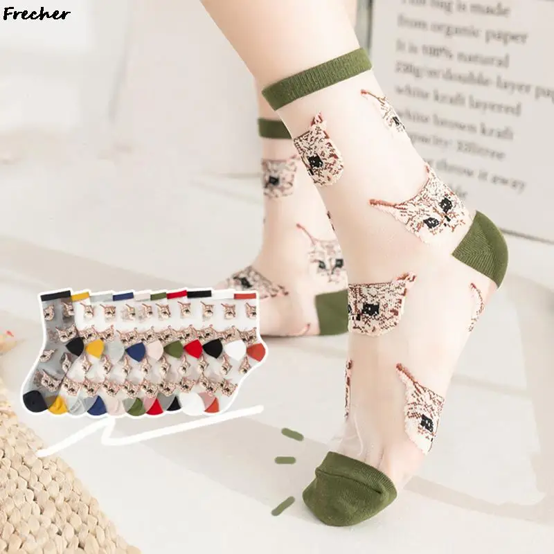 

Transparent Women Cat Socks Summer Autumn Ankle Crew Sock Funny Animal Printing Sokken Lovely Sweet Sokken Footwear Breathable