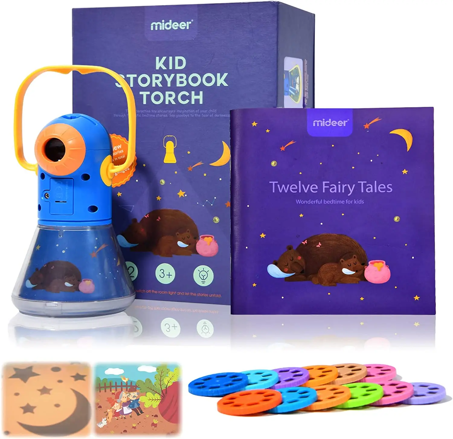 LED Starry Sky Story Projector Night Light Kids Gifts Storybook Projector Lamp with 12pcs Slide Timer Flashlight Room Decoration