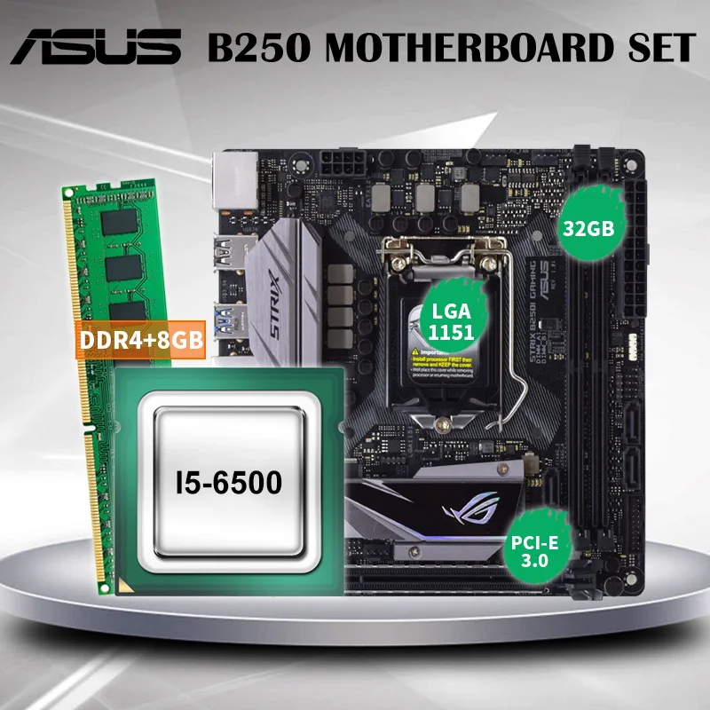 Комплект материнской платы LGA 1151 MINI ITX игровая материнская плата ASUS ROG STRIX B250I с
