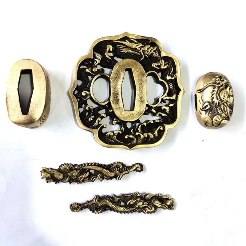 

Elegant A Set Brass Dragon Fittings Tsuba Menuki Fuchi Kashira For Japanese Samurai Katana Sword Wakizashi Nodachi Shiani Br5