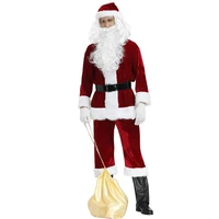 red deluxe velvet santa claus cosplay costume daddy in costume clothes dressed at the christmas of men