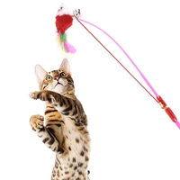 5pcs pet cat toys interactive dangle faux mouse rod bell toy colorful feather wand teaser rod for cats supplies pet products