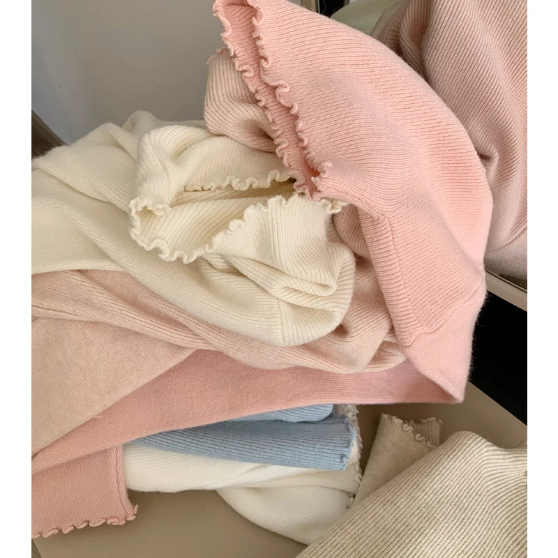 Тринадцать линий кружевной вязаный базовый свитер с полувысоким воротником