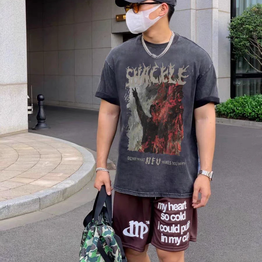 Мужская Винтажная Футболка оверсайз с коротким рукавом футболка графическим