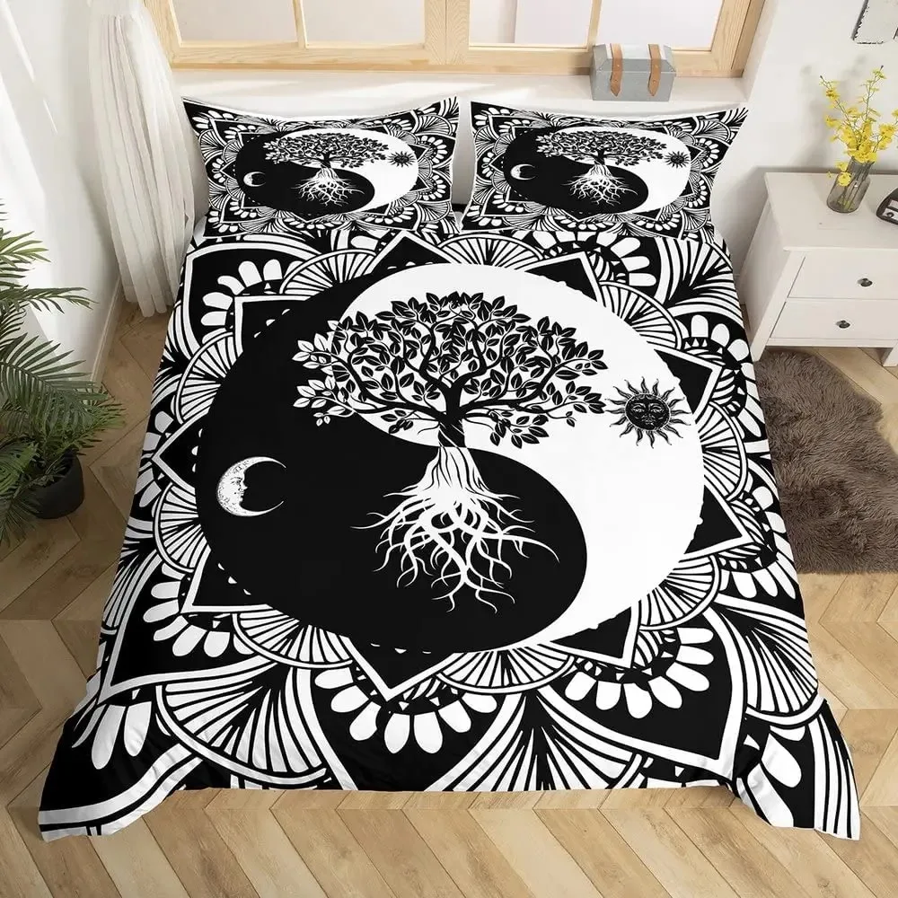 Black And White Duvet Cover Set Bohemian Mandala Bedding For Boys Yin Yang Polyester Comforter King Size