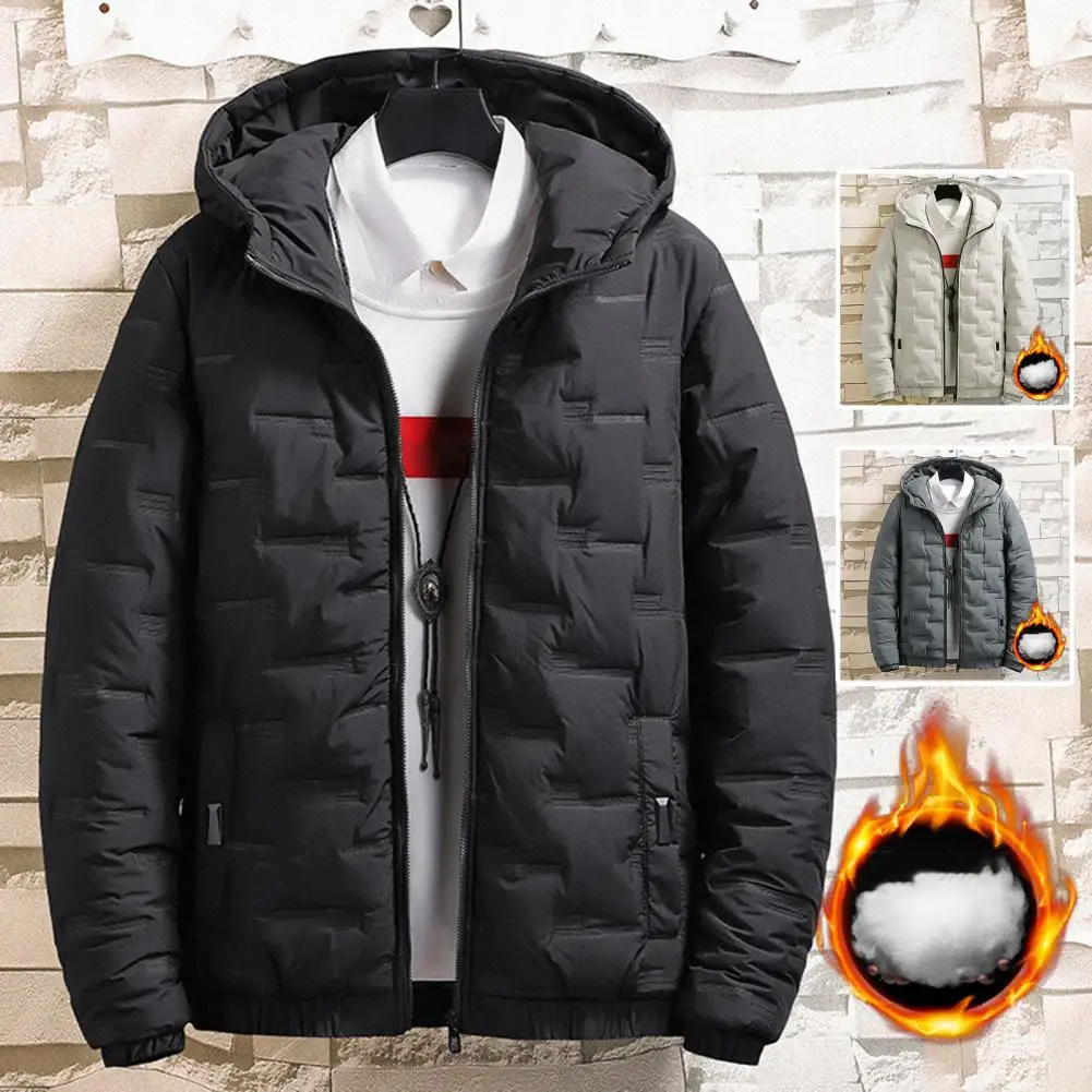 Stylish Men Windbreaker Cotton Padded Cozy Thicken Hood Coat Outerwear  Winter Men Jacket for Daily Wear