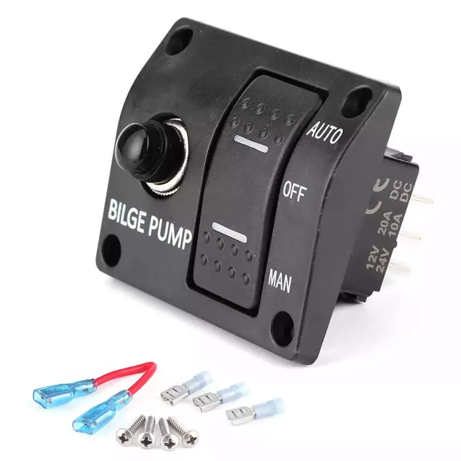 

3-Way Bilge Pump Switch Panel Auto/Off/Manual 12V 24V with LED Indicator Built-In 15A Circuit Breaker Boat Accessory
