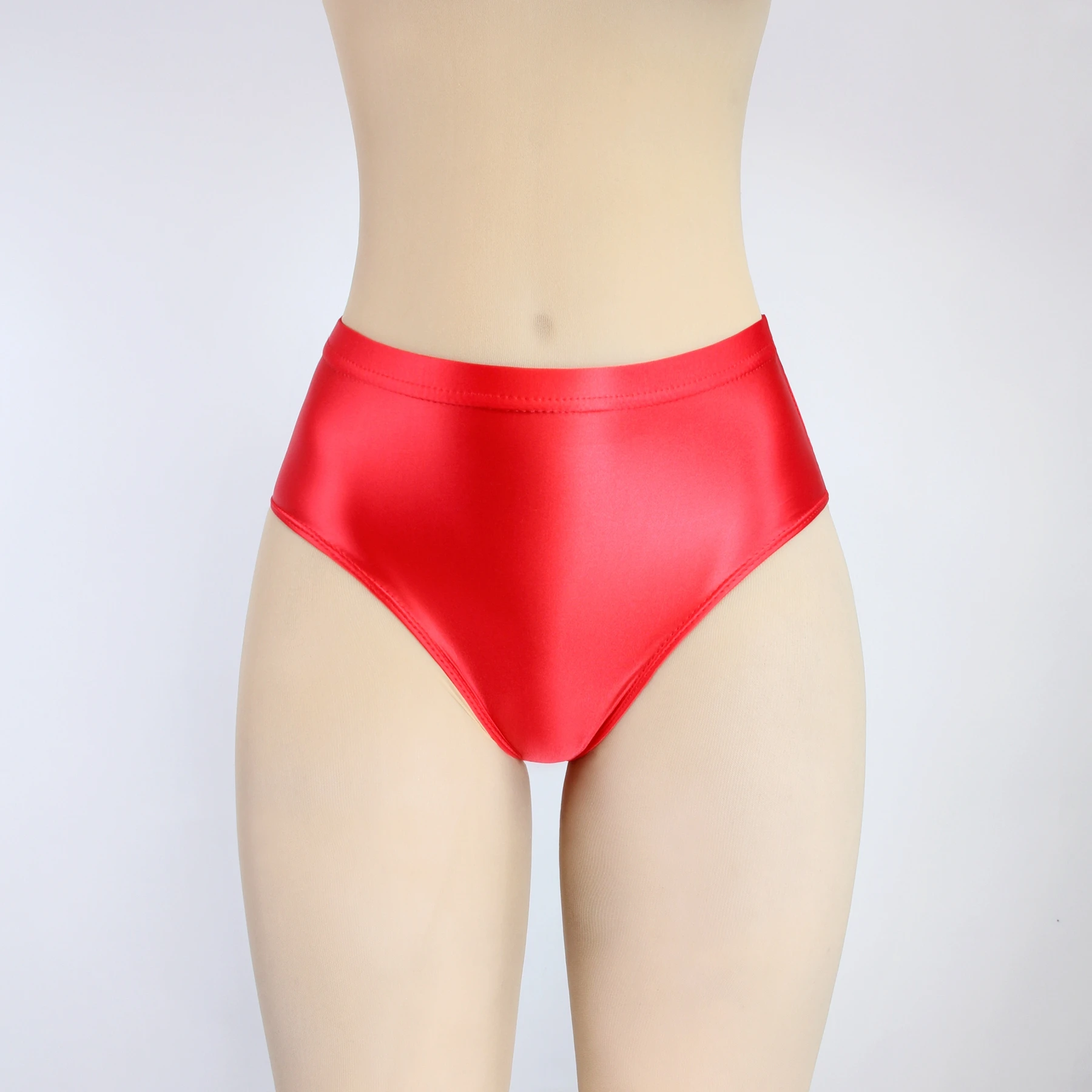 Masked staffs glossy briefs pants with buttocks sexy Silky solid bikini middle-waist tights underpants and high fork Oily briefs