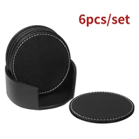 6pcs round and square leather cup holder pad practical black table mat barware placemat coasters for beer drink coaster