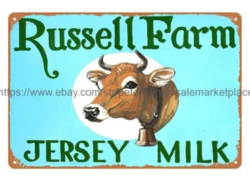 Металлическая табличка Russell Farm Jersey Milk с изображением коровы, для кафе, фермерского магазина, декоративная вывеска (art.: 3920da026319f) - 3920da026319f