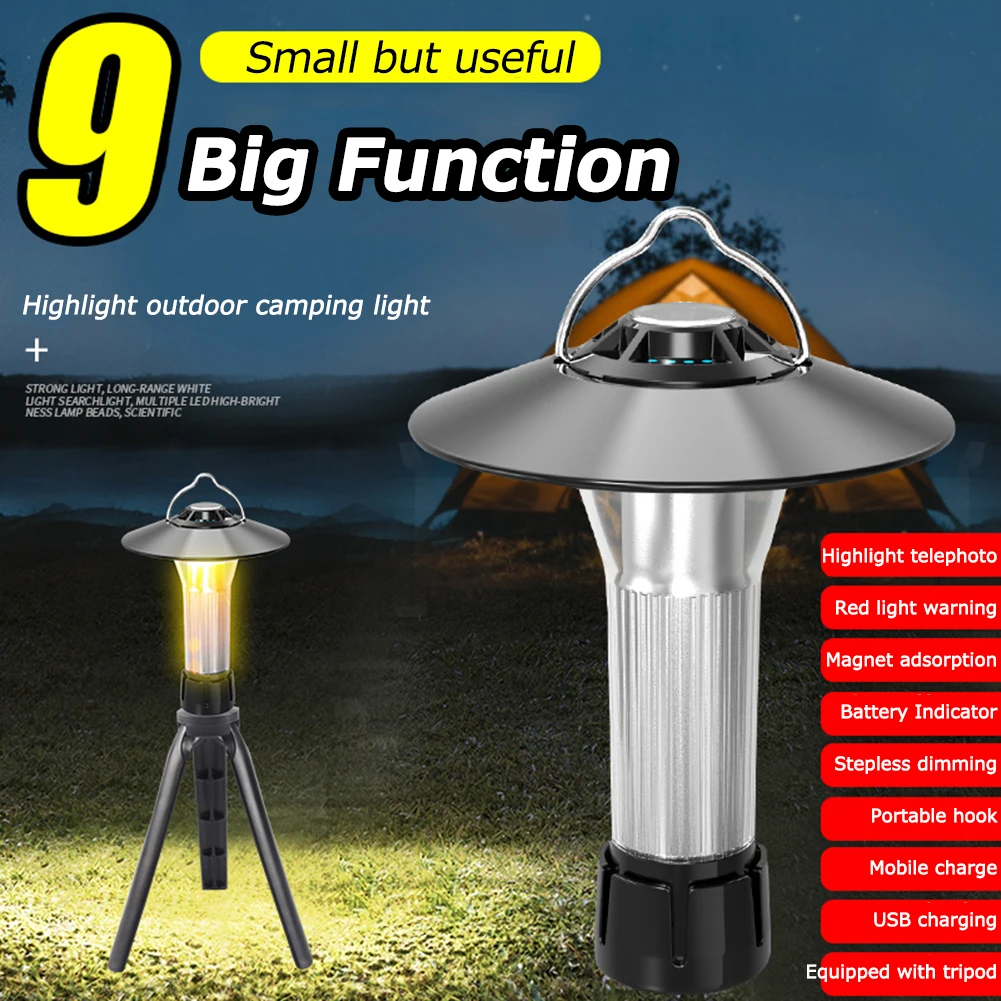 

Multifunctional Lighthouse Lamp Outdoor Portable Atmosphere LED Lights Life Waterproof Stepless Dimming for Camping Travel