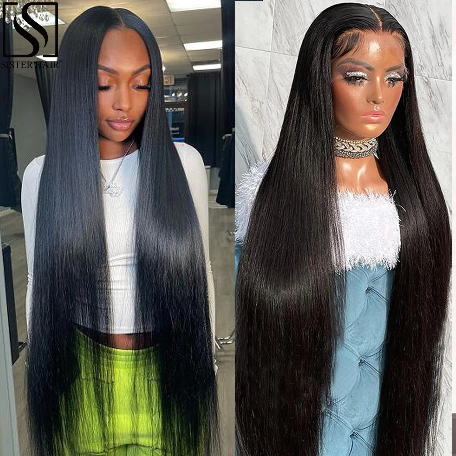 40 48 Inches Straight Lace Front Wigs Human Hair 13x4 Transparent Larger Lace Area Frontal Wig  Pre Pluck for Women 250% Density