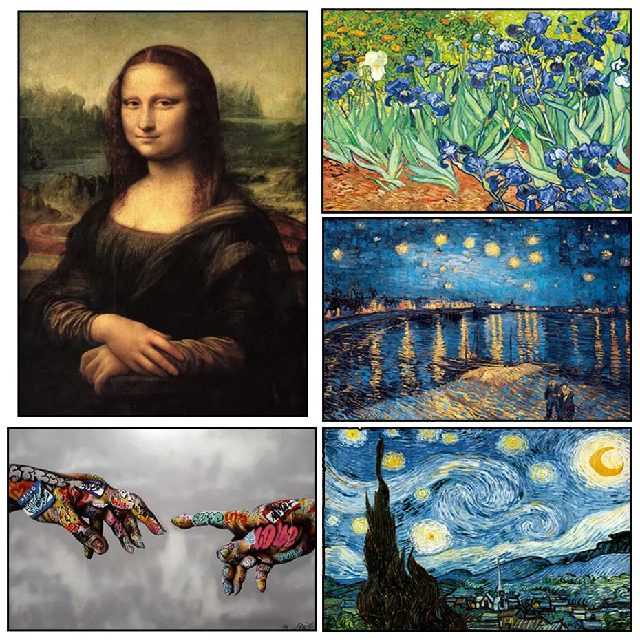 

Mona Lisa Cafe Terrace At Night Posters Prints Van Gogh Da Vinci Canvas Famous Painting Living Room Home Decor Wall Art Pictures